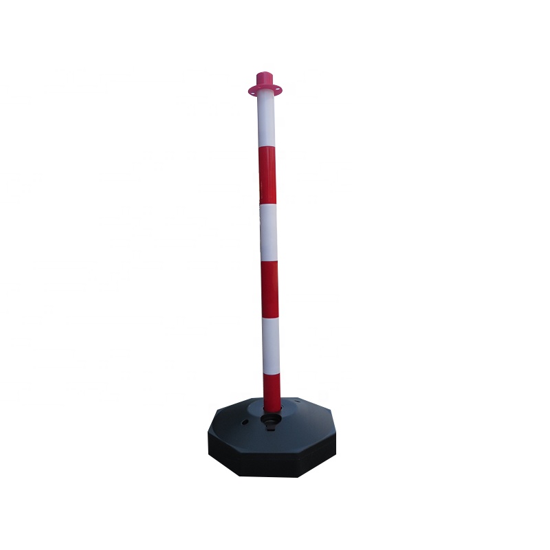 Röd vit gummivarningspelare PE avgränsare stolpestolpe med bas för vägtrafik och parkeringsskylt Säkerhet